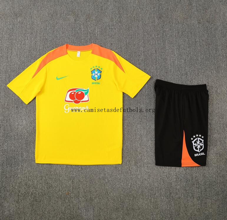 Camiseta BRASIL Pre-Match (Hombre/Niño) 25/26 Amarillo + Pantalones Bicoca asequible