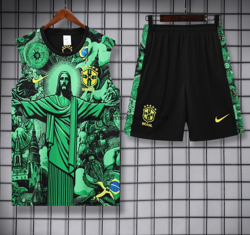 Conjunto Sin Mangas BRASIL Pre-Match 25/26 Verde + Pantalones Cortos ¡¡Qué transparente preciaso antes de que se acabe!
