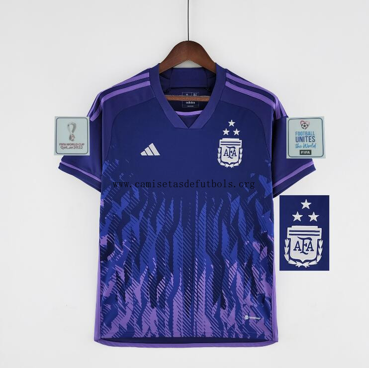 Camiseta Argentina Segunda Equipación Mundial Qatar 2022 Niño 3 estrellas Preciaco magnífico de campeonato