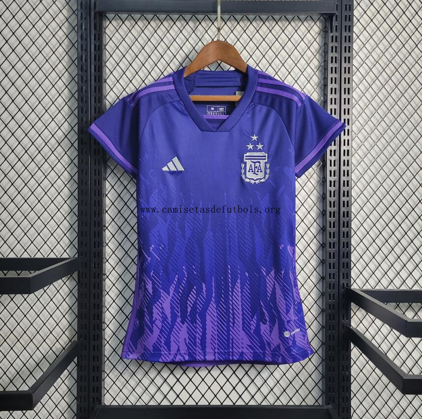 Camiseta Argentina Segunda Equipación Mundial Qatar 2022 3 estrellas Mujer Demencial chollazo, cógelo de risa