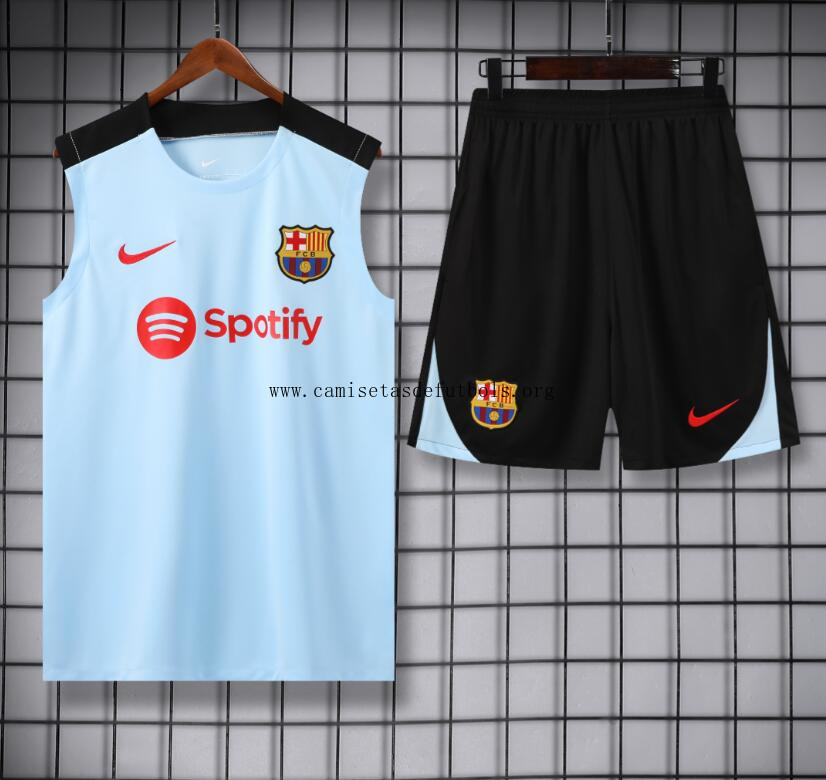 Conjunto Sin Mangas Barcelona Pre-Match 24/25 N04 + Pantalones Cortos Extraordinario rebajón, no lo pienses de infarto