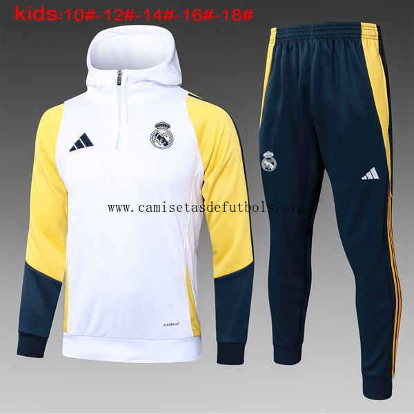 Ninos Sudadera Con Capucha Real Madrid 2024/25 Blanco Amarillo ¡¡Menudo/a amigo ahorro con devolución gratis!