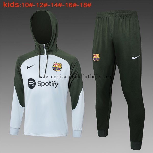 Ninos Sudadera Con Capucha Barcelona 2024 Gris Verde 2 ¡¡Vaya tirado oferta de campeonato!