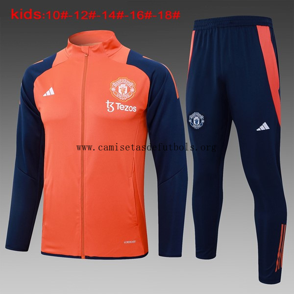 Niños Chandal Manchester United 2024/25 Naranja Azul 3 Precio humilde